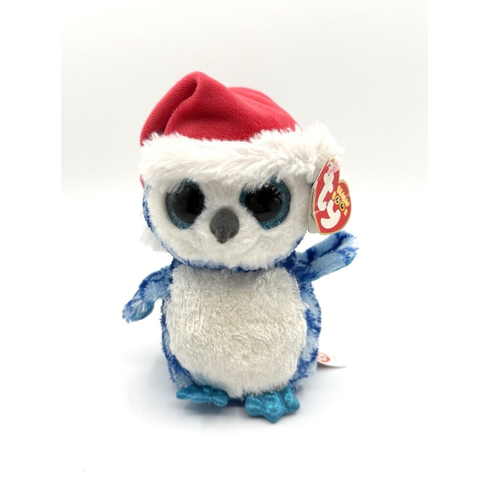 Rare 2014 Retired 6" ICICLES the OWL w/ Santa Hat TY Beanie Boos Christmas